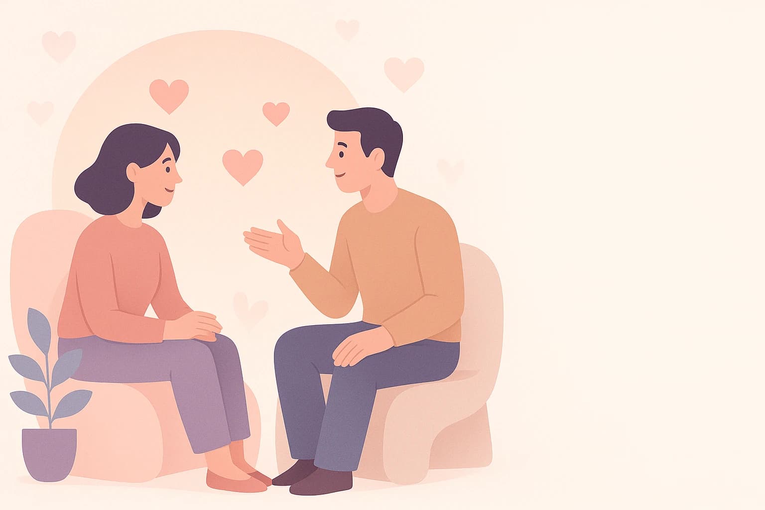 丁寧に会話するカップルのイラスト